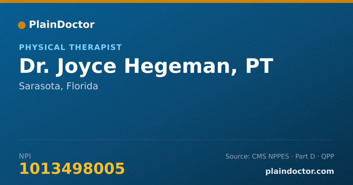 Shareable card for Joyce Hegeman, PT - Physical Therapist, Sarasota, FL