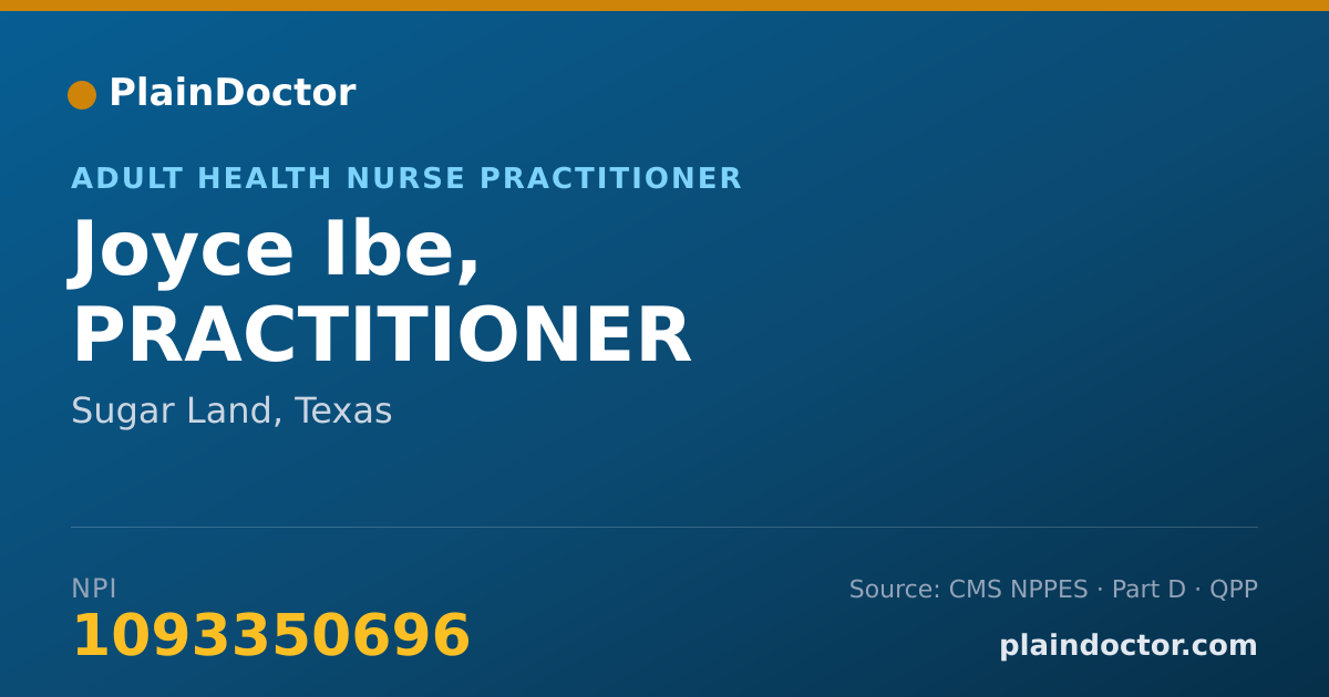 Shareable card for Joyce Ibe, PRACTITIONER - Adult Health Nurse Practitioner, Sugar Land, TX