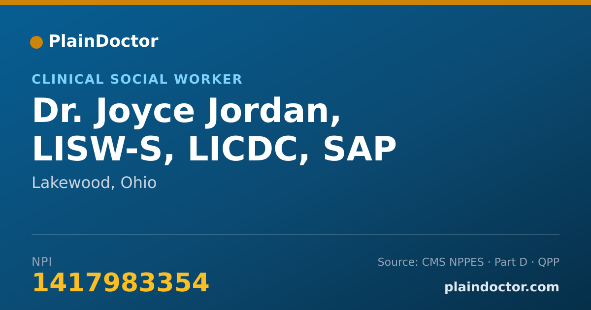 Shareable card for Joyce Jordan, LISW-S, LICDC, SAP - Clinical Social Worker, Lakewood, OH