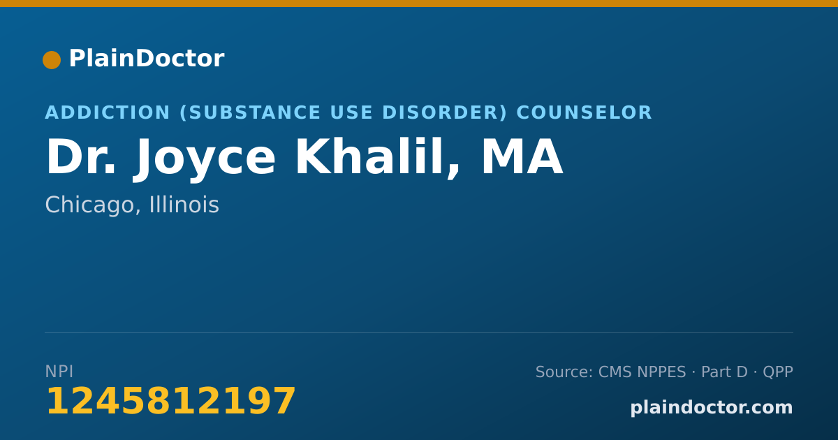 Shareable card for Joyce Khalil, MA - Addiction (Substance Use Disorder) Counselor, Chicago, IL