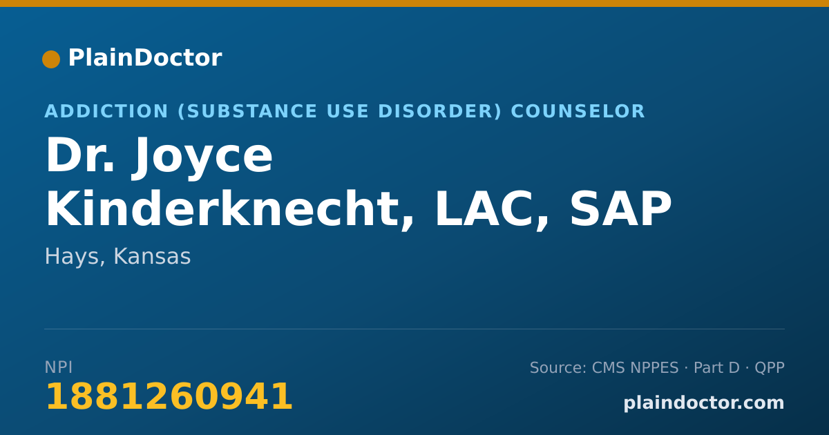 Shareable card for Joyce Kinderknecht, LAC, SAP - Addiction (Substance Use Disorder) Counselor, Hays, KS