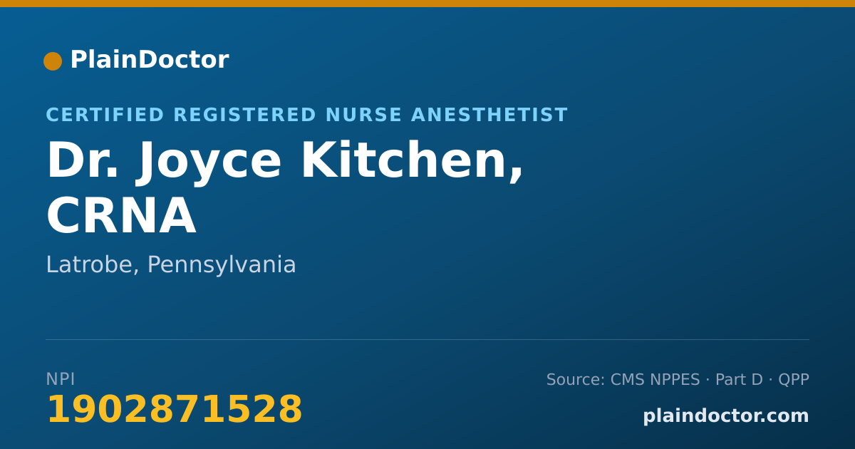 Shareable card for Joyce Kitchen, CRNA - Certified Registered Nurse Anesthetist, Latrobe, PA
