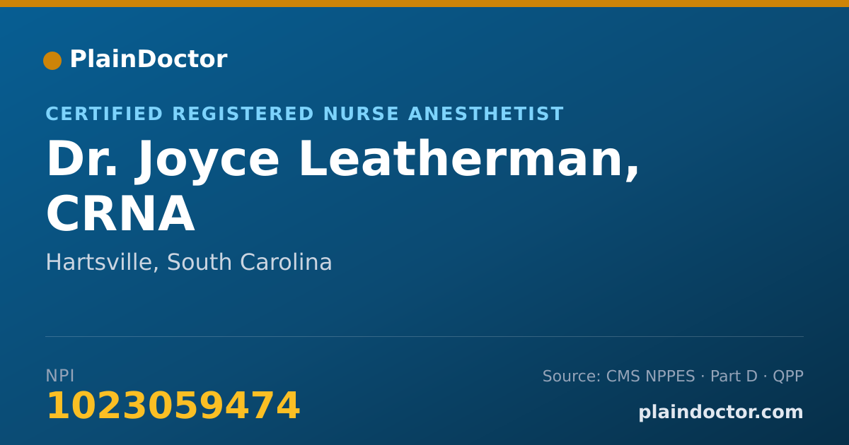 Shareable card for Joyce Leatherman, CRNA - Certified Registered Nurse Anesthetist, Hartsville, SC