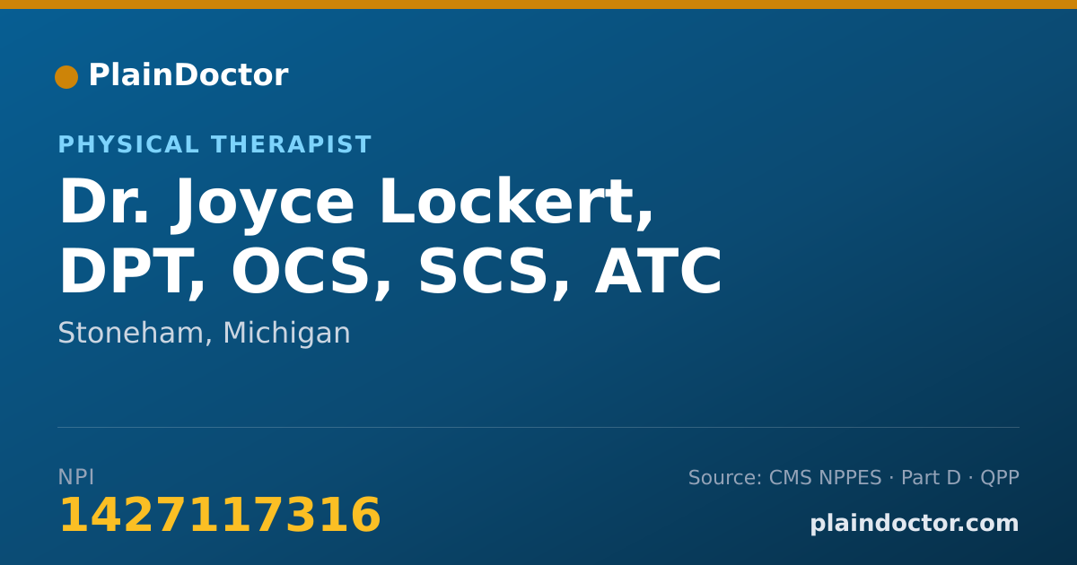 Shareable card for Joyce Lockert, DPT, OCS, SCS, ATC - Physical Therapist, Stoneham, MI