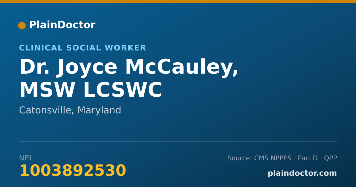 Shareable card for Joyce McCauley, MSW LCSWC - Clinical Social Worker, Catonsville, MD