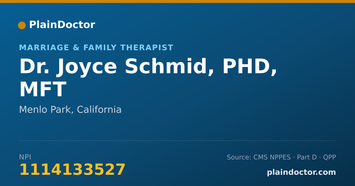 Shareable card for Joyce Schmid, PHD, MFT - Marriage & Family Therapist, Menlo Park, CA