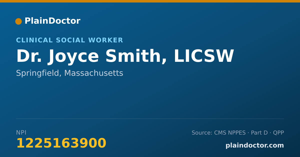 Shareable card for Joyce Smith, LICSW - Clinical Social Worker, Springfield, MA