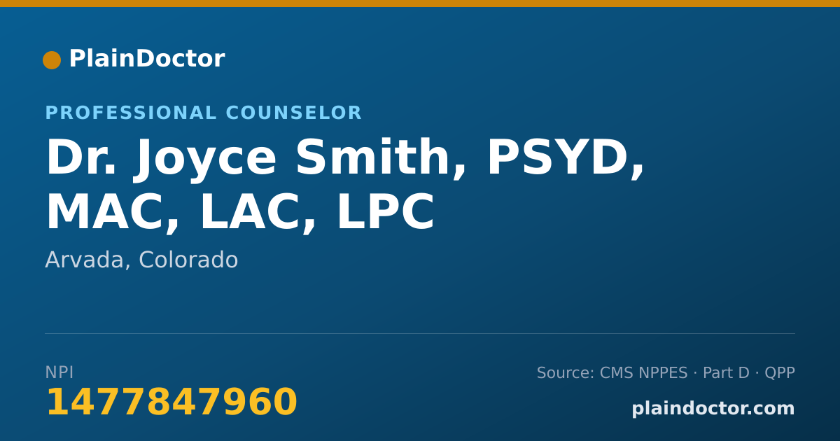 Shareable card for Joyce Smith, PSYD, MAC, LAC, LPC - Professional Counselor, Arvada, CO