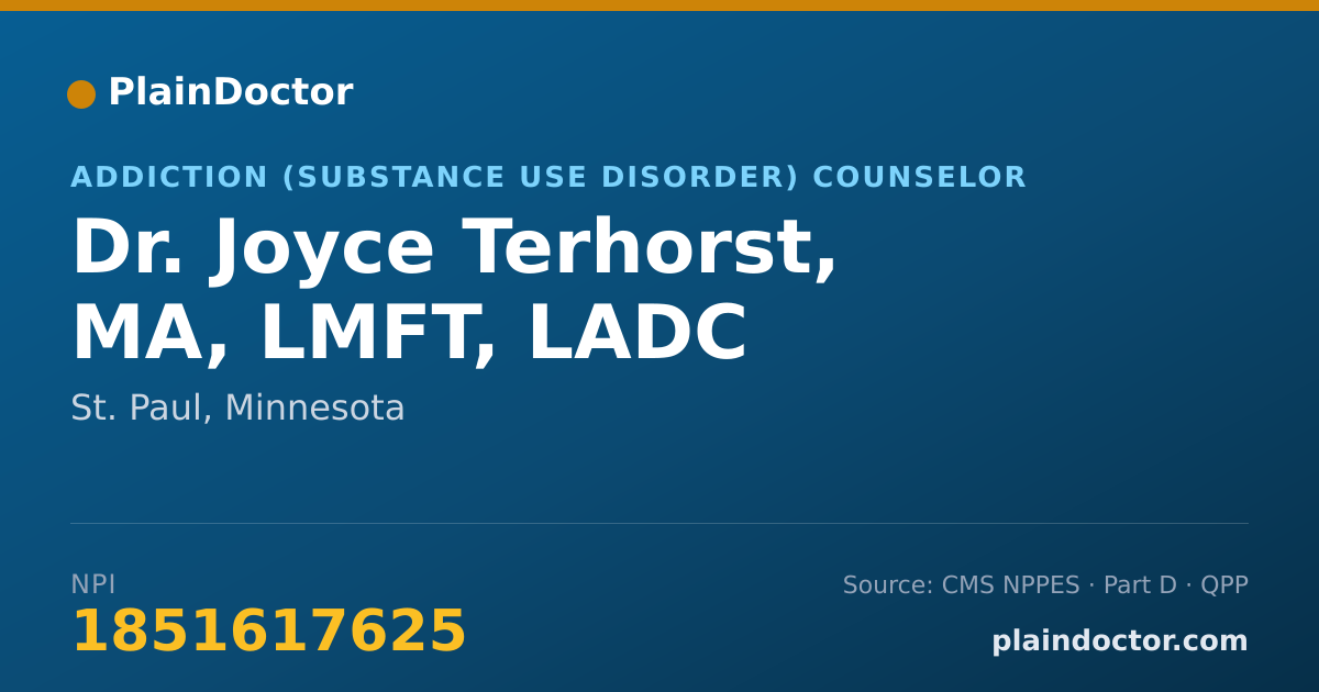 Shareable card for Joyce Terhorst, MA, LMFT, LADC - Addiction (Substance Use Disorder) Counselor, St. Paul, MN