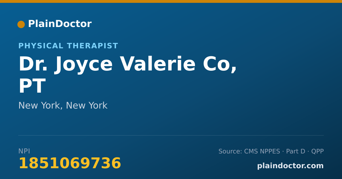 Shareable card for Joyce Valerie Co, PT - Physical Therapist, New York, NY