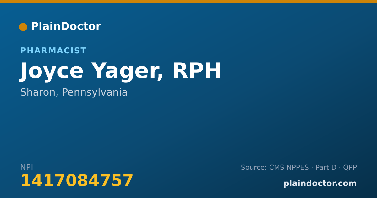 Shareable card for Joyce Yager, RPH - Pharmacist, Sharon, PA