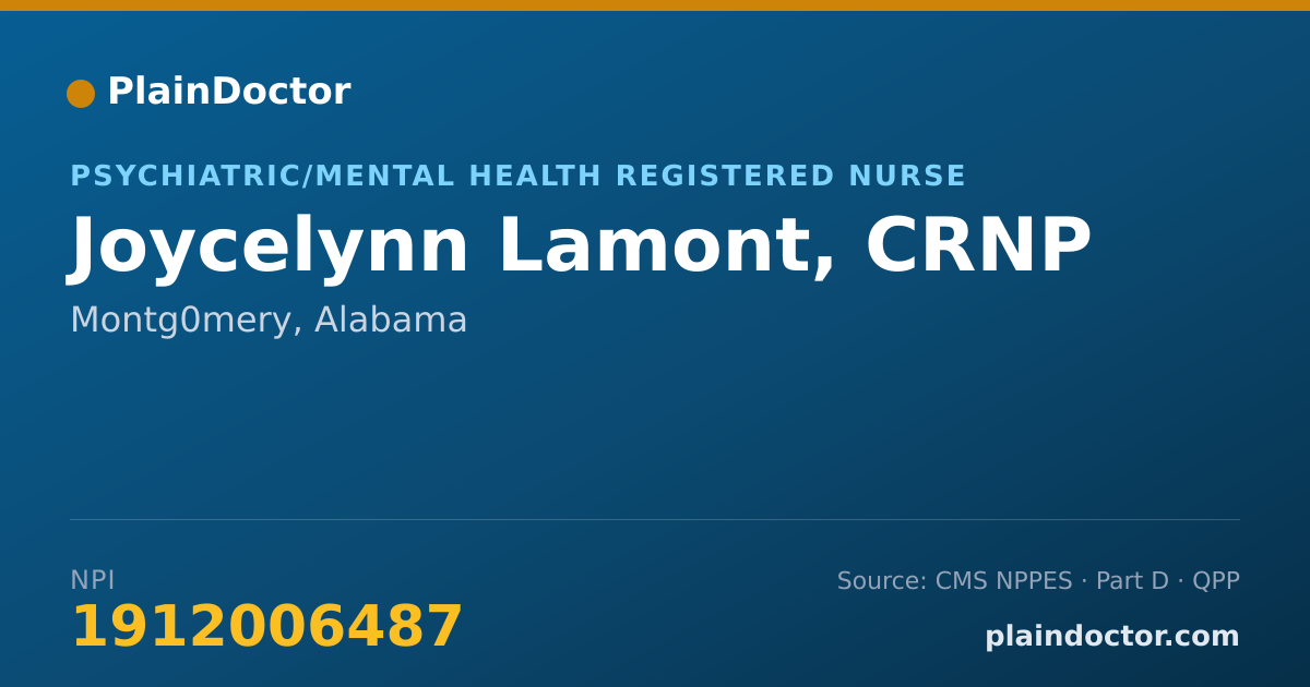 Shareable card for Joycelynn Lamont, CRNP - Psychiatric/Mental Health Registered Nurse, Montg0mery, AL