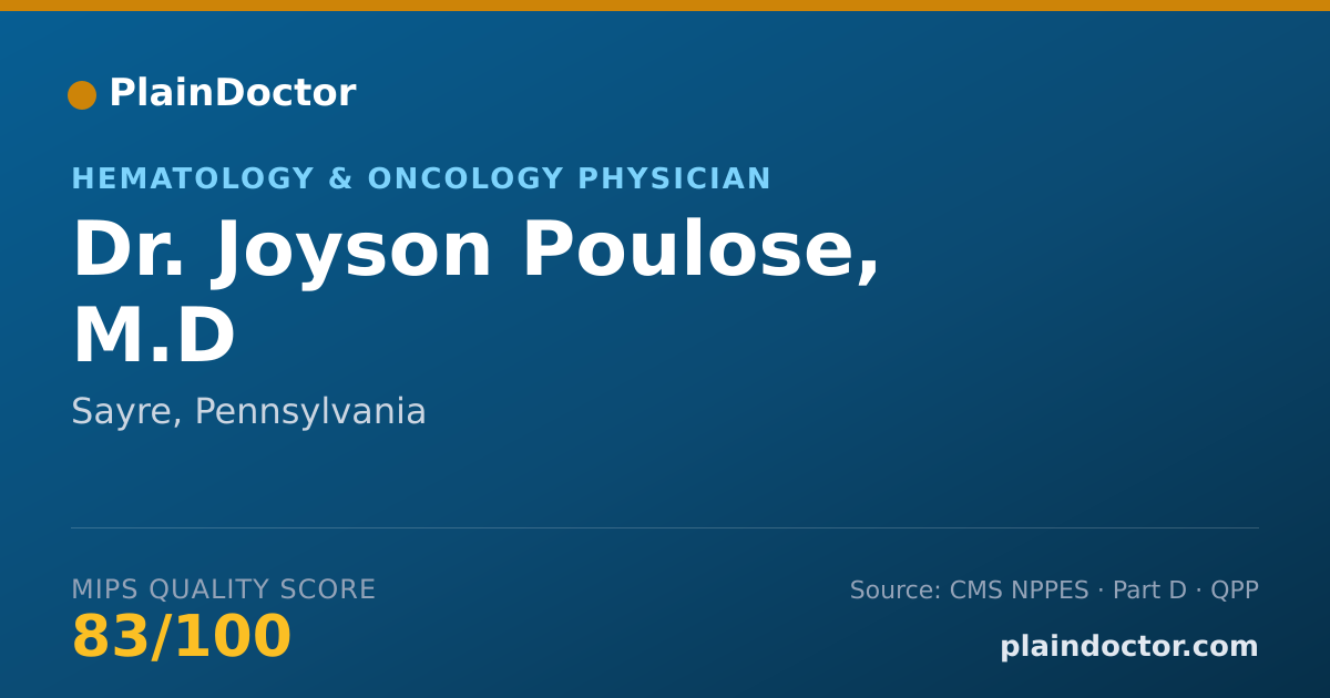 Shareable card for Joyson Poulose, M.D - Hematology & Oncology Physician, Sayre, PA