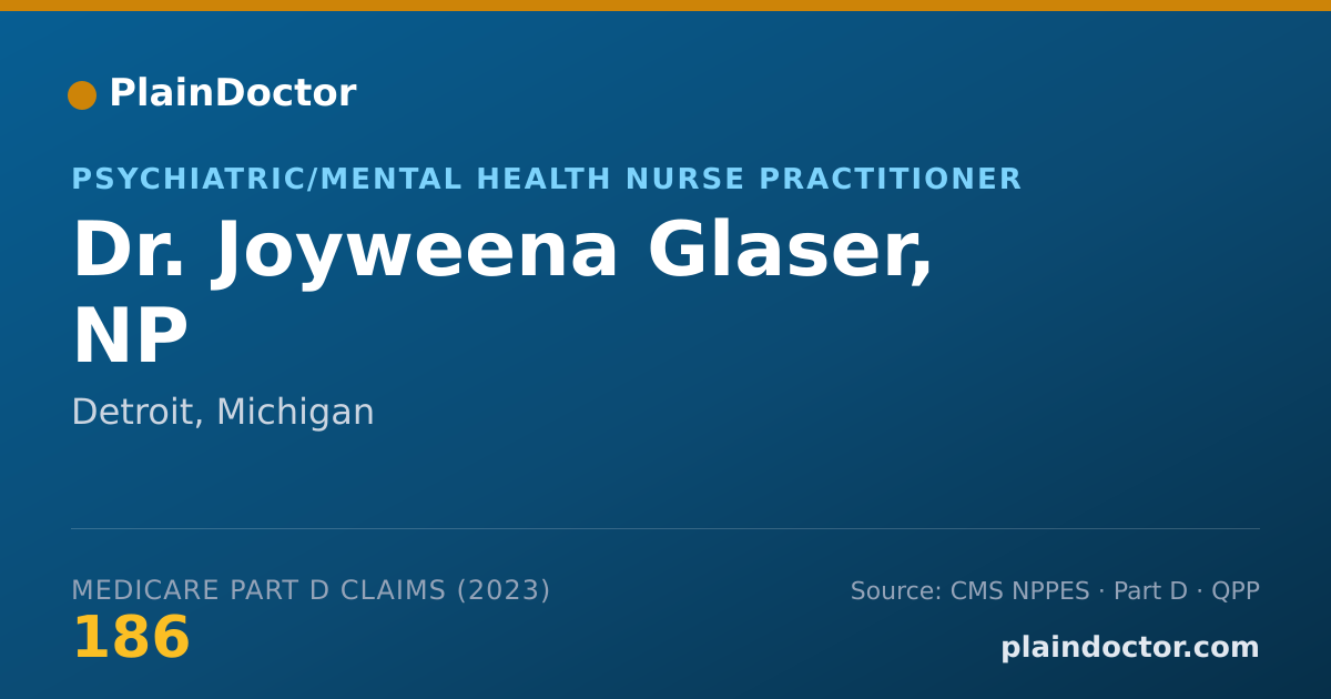 Shareable card for Joyweena Glaser, NP - Psychiatric/Mental Health Nurse Practitioner, Detroit, MI