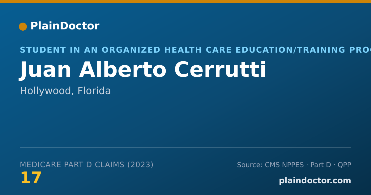 Shareable card for Juan Alberto Cerrutti - Student in an Organized Health Care Education/Training Program, Hollywood, FL