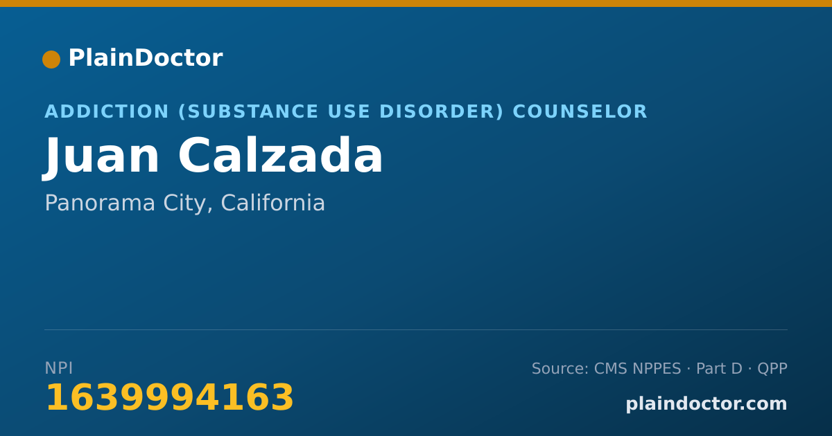 Shareable card for Juan Calzada - Addiction (Substance Use Disorder) Counselor, Panorama City, CA