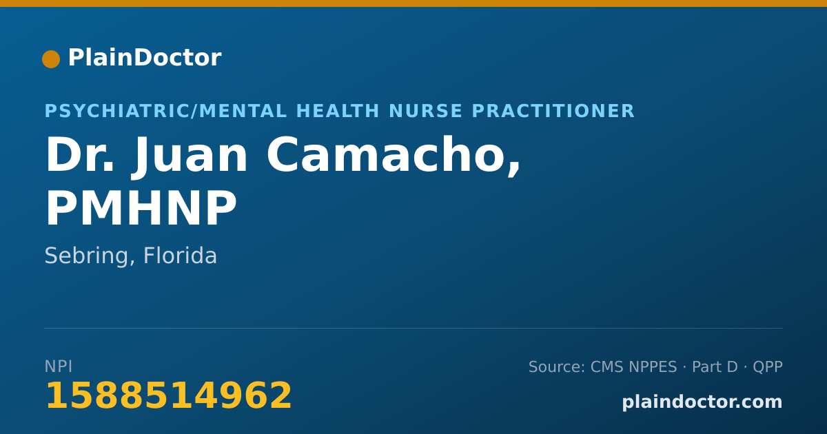 Shareable card for Juan Camacho, PMHNP - Psychiatric/Mental Health Nurse Practitioner, Sebring, FL