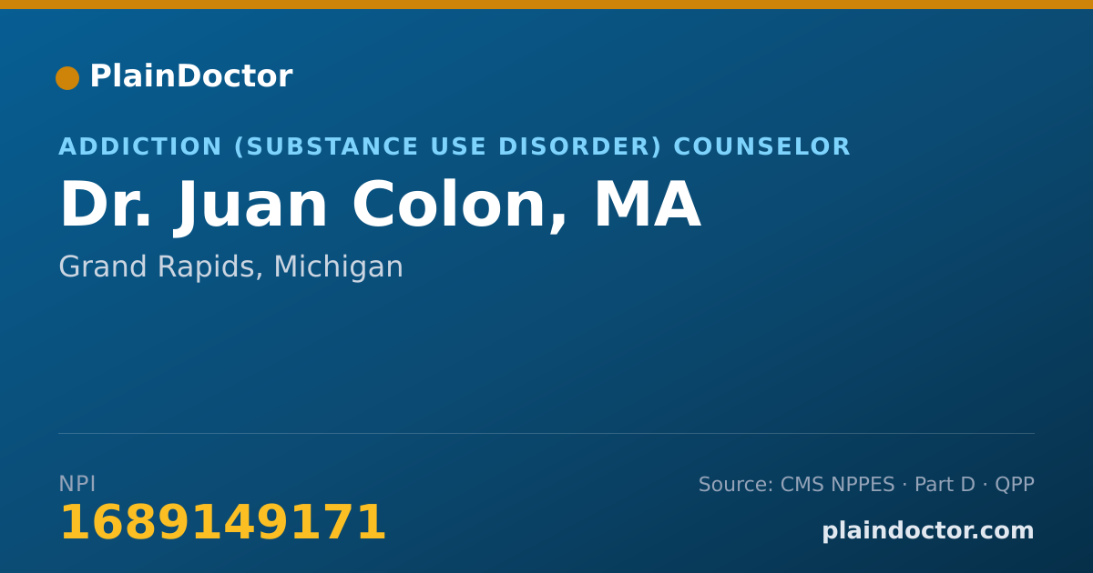 Shareable card for Juan Colon, MA - Addiction (Substance Use Disorder) Counselor, Grand Rapids, MI