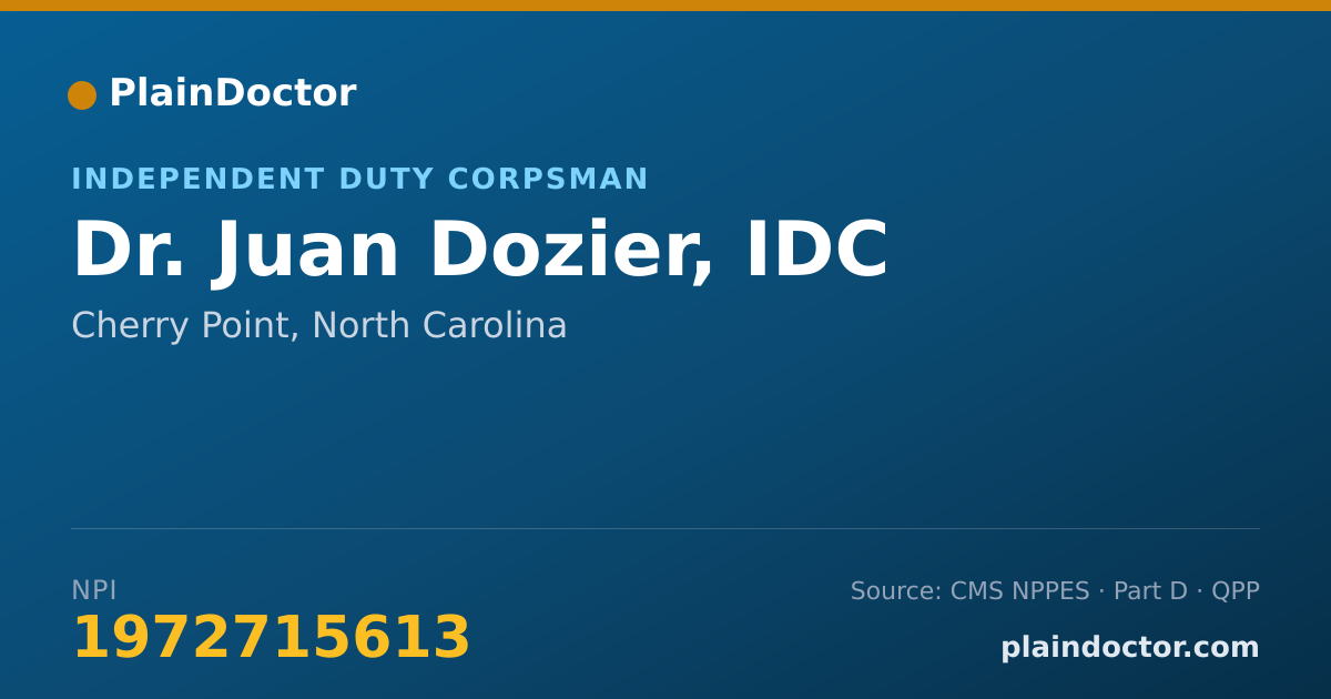 Shareable card for Juan Dozier, IDC - Independent Duty Corpsman, Cherry Point, NC