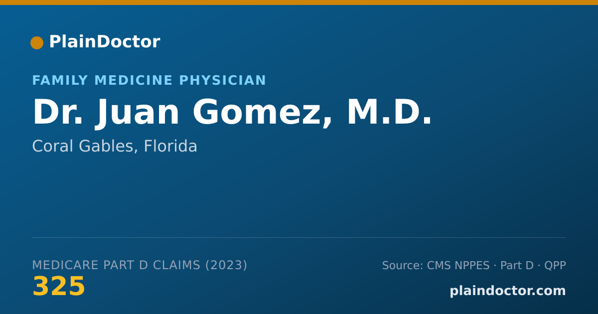 Shareable card for Juan Gomez, M.D. - Family Medicine Physician, Coral Gables, FL