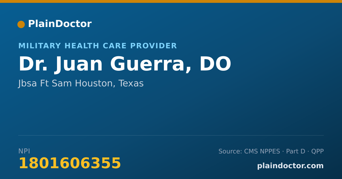 Shareable card for Juan Guerra, DO - Military Health Care Provider, Jbsa Ft Sam Houston, TX