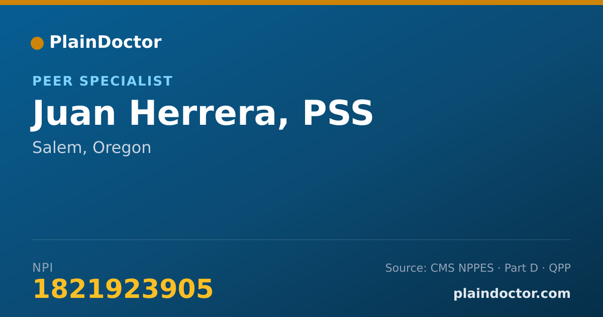 Shareable card for Juan Herrera, PSS - Peer Specialist, Salem, OR