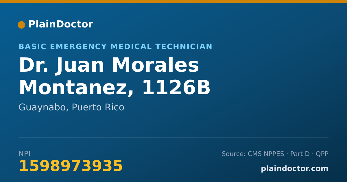 Shareable card for Juan Morales Montanez, 1126B - Basic Emergency Medical Technician, Guaynabo, PR