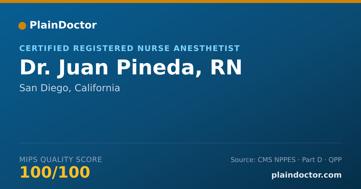 Shareable card for Juan Pineda, RN - Certified Registered Nurse Anesthetist, San Diego, CA