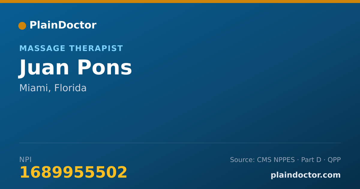 Shareable card for Juan Pons - Massage Therapist, Miami, FL