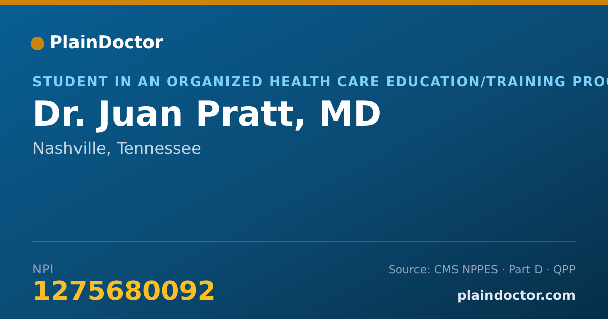 Shareable card for Juan Pratt, MD - Student in an Organized Health Care Education/Training Program, Nashville, TN