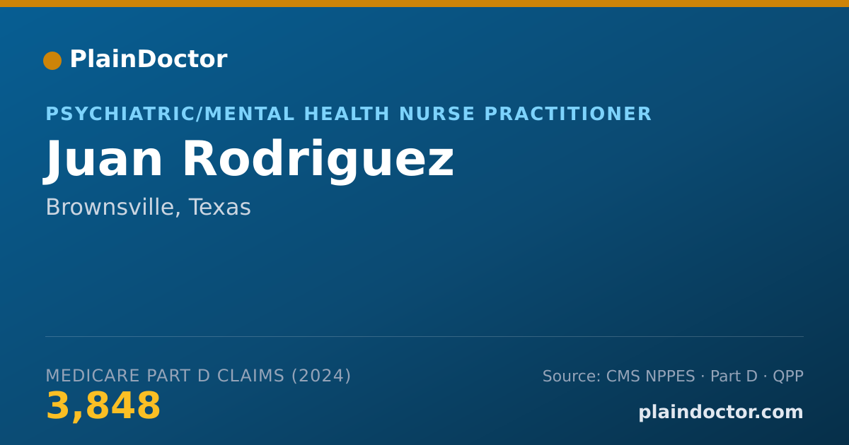 Shareable card for Juan Rodriguez - Psychiatric/Mental Health Nurse Practitioner, Brownsville, TX