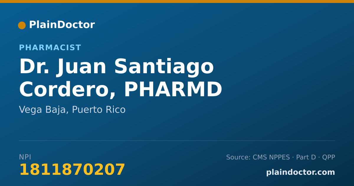 Shareable card for Juan Santiago Cordero, PHARMD - Pharmacist, Vega Baja, PR
