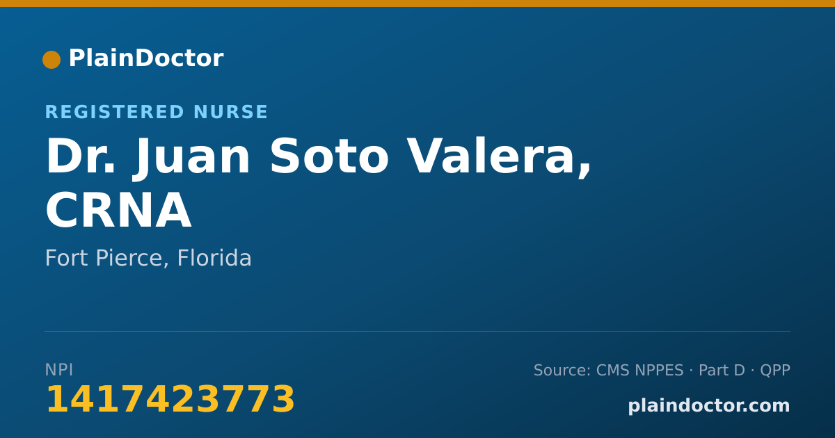 Shareable card for Juan Soto Valera, CRNA - Registered Nurse, Fort Pierce, FL
