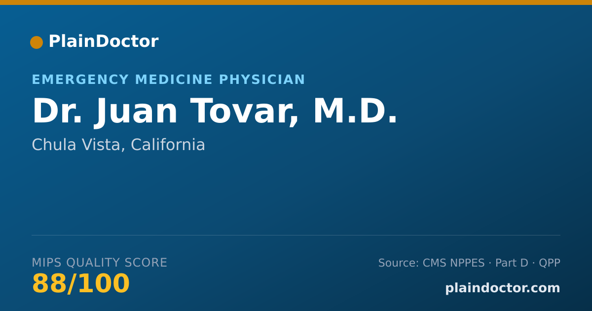 Shareable card for Juan Tovar, M.D. - Emergency Medicine Physician, Chula Vista, CA