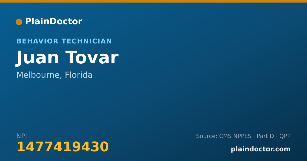 Shareable card for Juan Tovar - Behavior Technician, Melbourne, FL