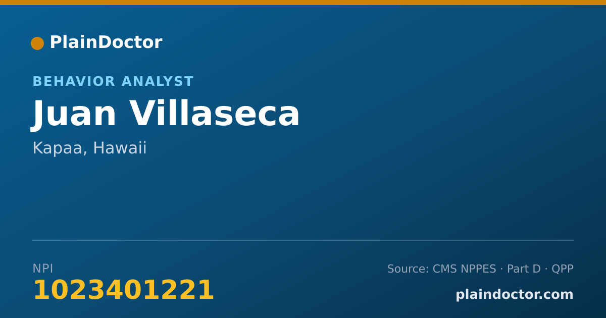 Shareable card for Juan Villaseca - Behavior Analyst, Kapaa, HI