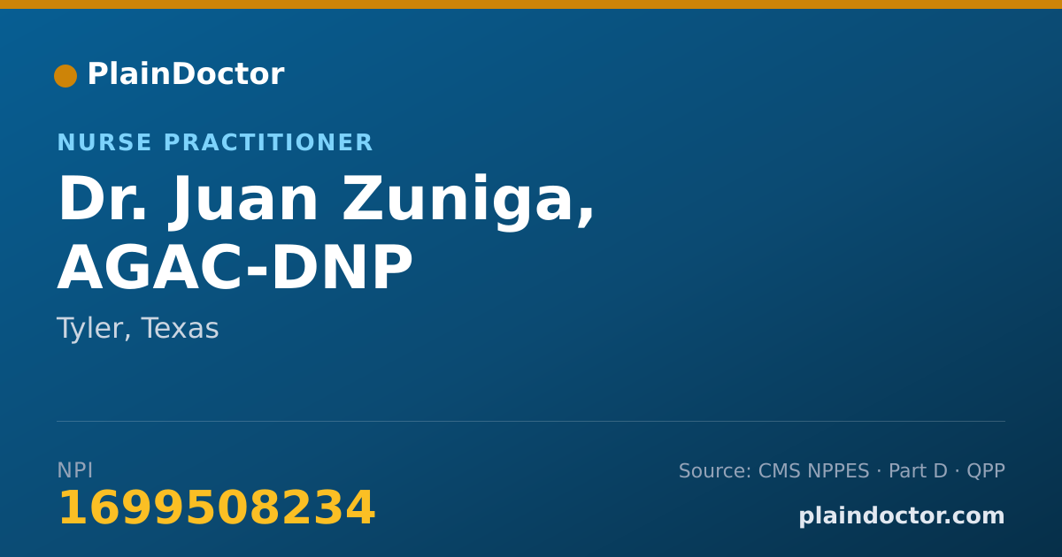 Shareable card for Juan Zuniga, AGAC-DNP - Nurse Practitioner, Tyler, TX