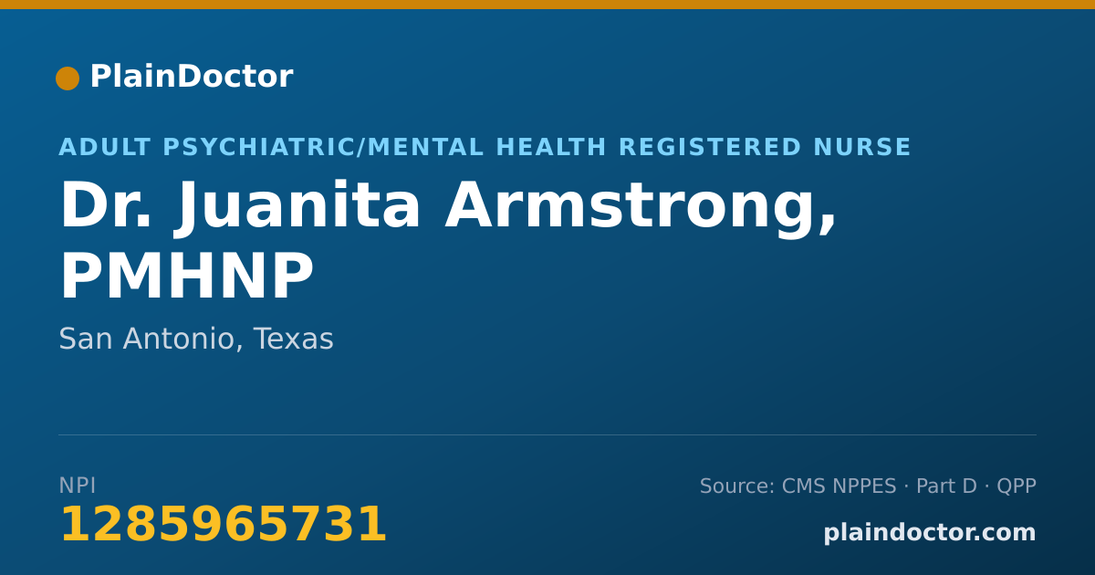 Shareable card for Juanita Armstrong, PMHNP - Adult Psychiatric/Mental Health Registered Nurse, San Antonio, TX