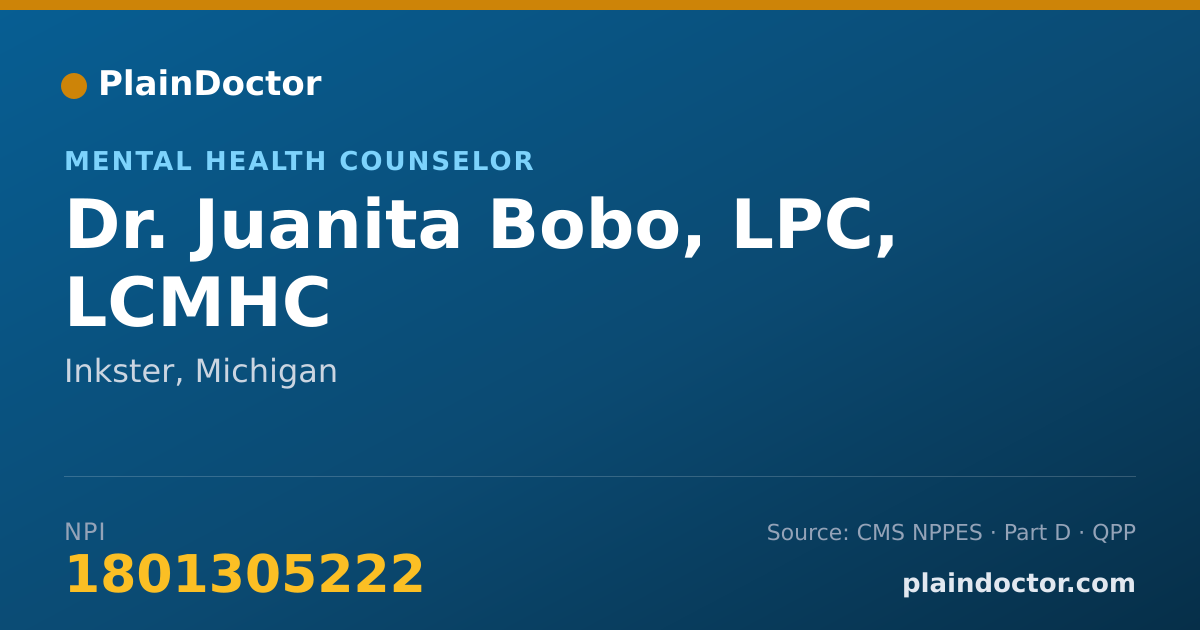 Shareable card for Juanita Bobo, LPC, LCMHC - Mental Health Counselor, Inkster, MI