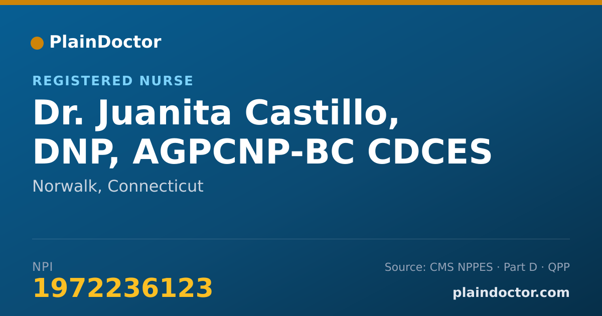 Shareable card for Juanita Castillo, DNP, AGPCNP-BC CDCES - Registered Nurse, Norwalk, CT