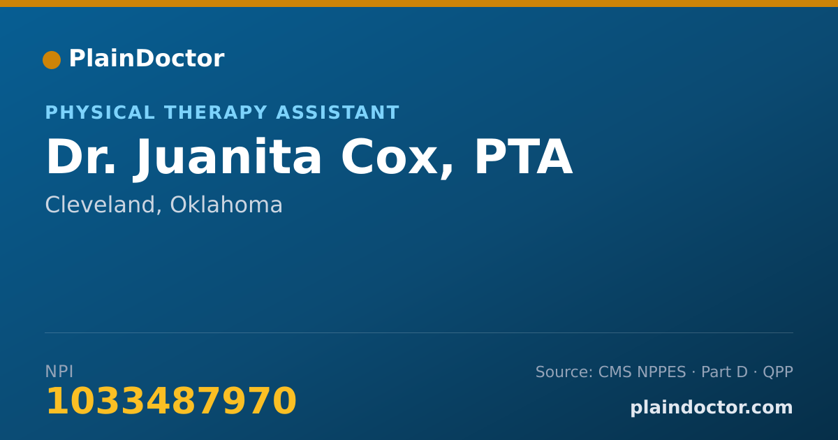 Shareable card for Juanita Cox, PTA - Physical Therapy Assistant, Cleveland, OK