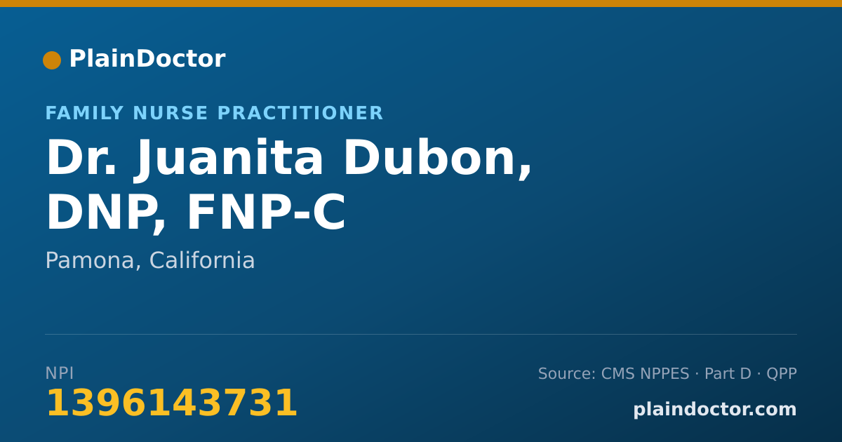 Shareable card for Juanita Dubon, DNP, FNP-C - Family Nurse Practitioner, Pamona, CA