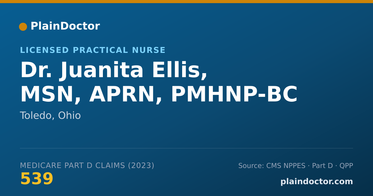 Shareable card for Juanita Ellis, MSN, APRN, PMHNP-BC - Licensed Practical Nurse, Toledo, OH