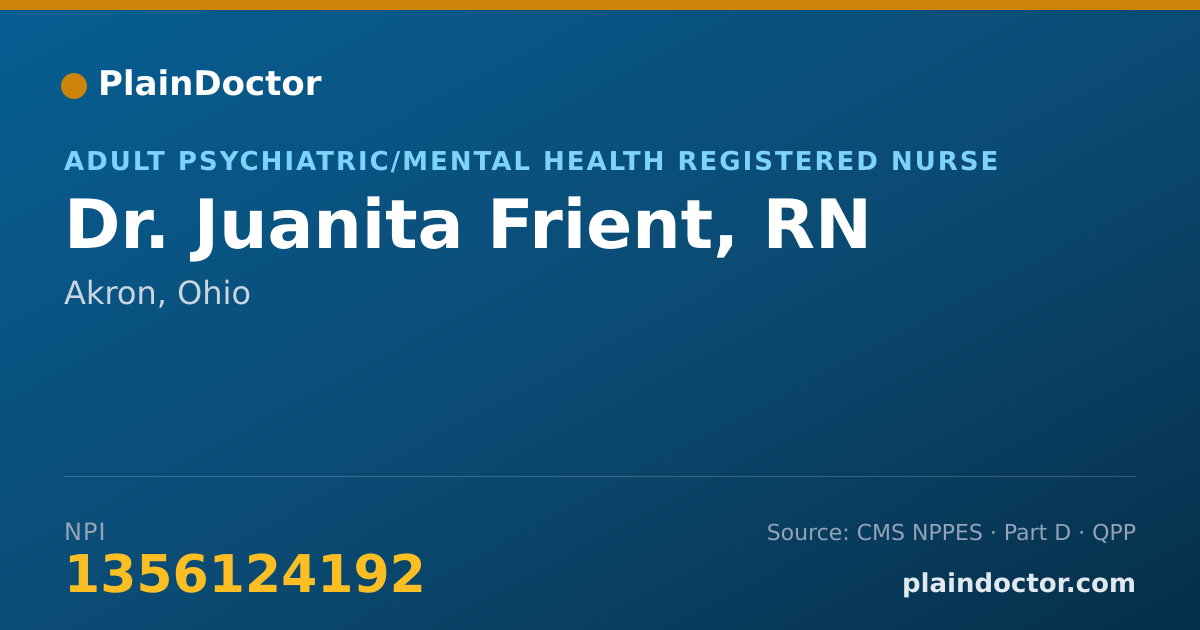 Shareable card for Juanita Frient, RN - Adult Psychiatric/Mental Health Registered Nurse, Akron, OH