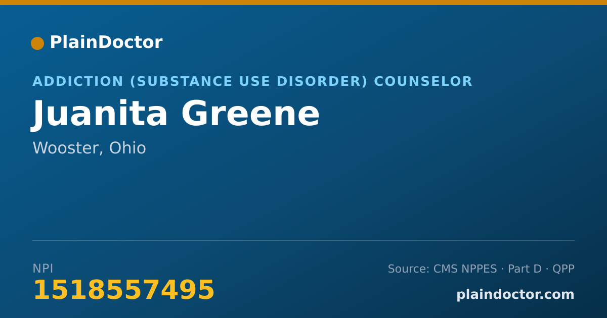 Shareable card for Juanita Greene - Addiction (Substance Use Disorder) Counselor, Wooster, OH