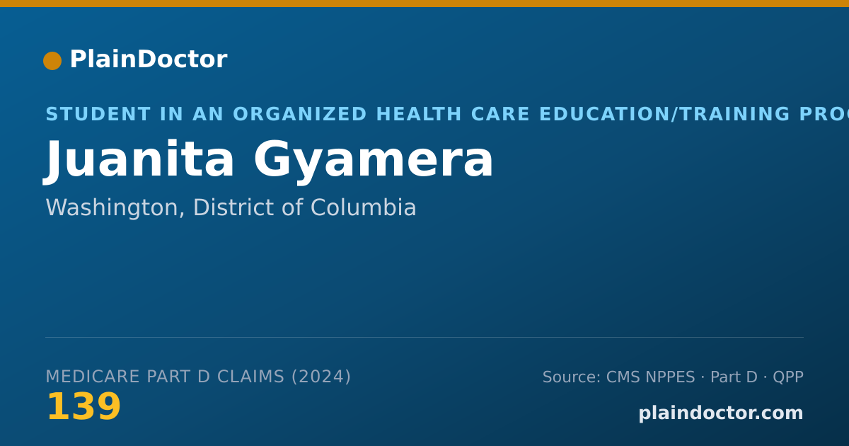 Shareable card for Juanita Gyamera - Student in an Organized Health Care Education/Training Program, Washington, DC