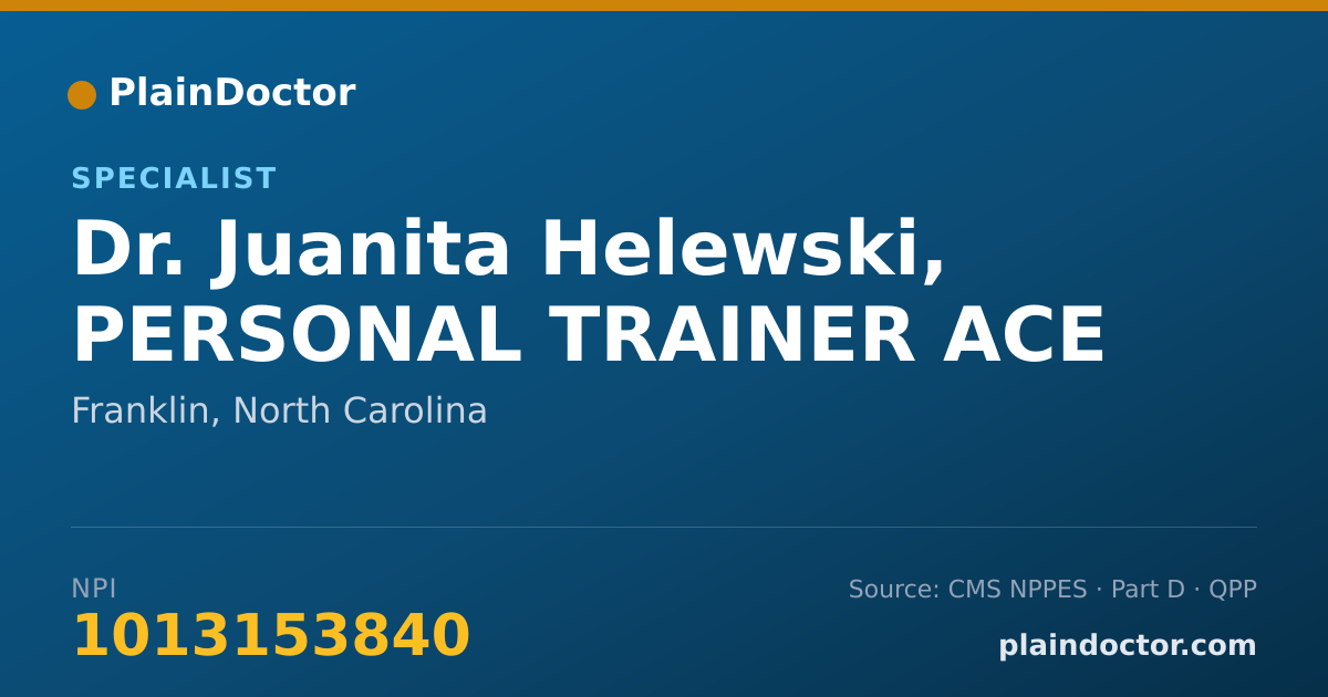 Shareable card for Juanita Helewski, PERSONAL TRAINER ACE - Specialist, Franklin, NC