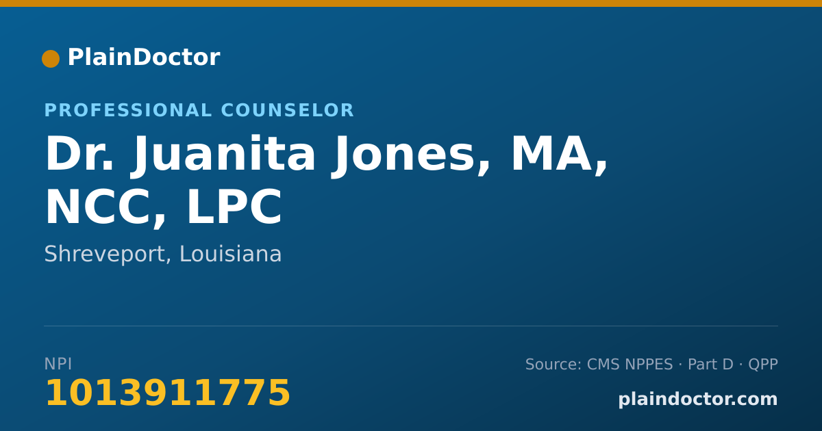Shareable card for Juanita Jones, MA, NCC, LPC - Professional Counselor, Shreveport, LA