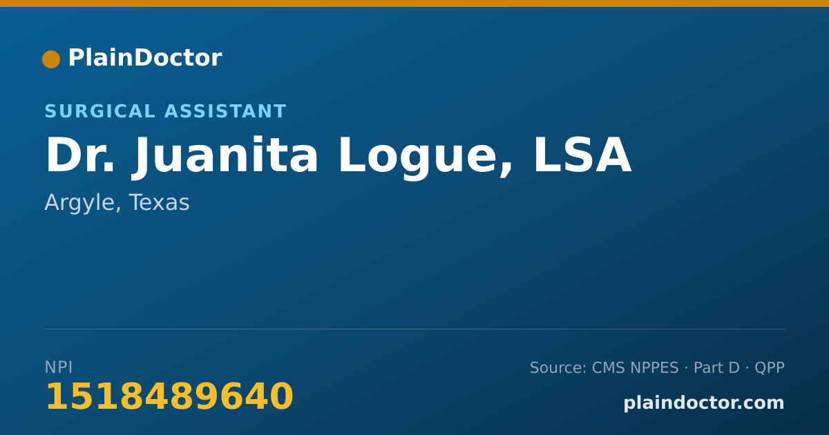Shareable card for Juanita Logue, LSA - Surgical Assistant, Argyle, TX