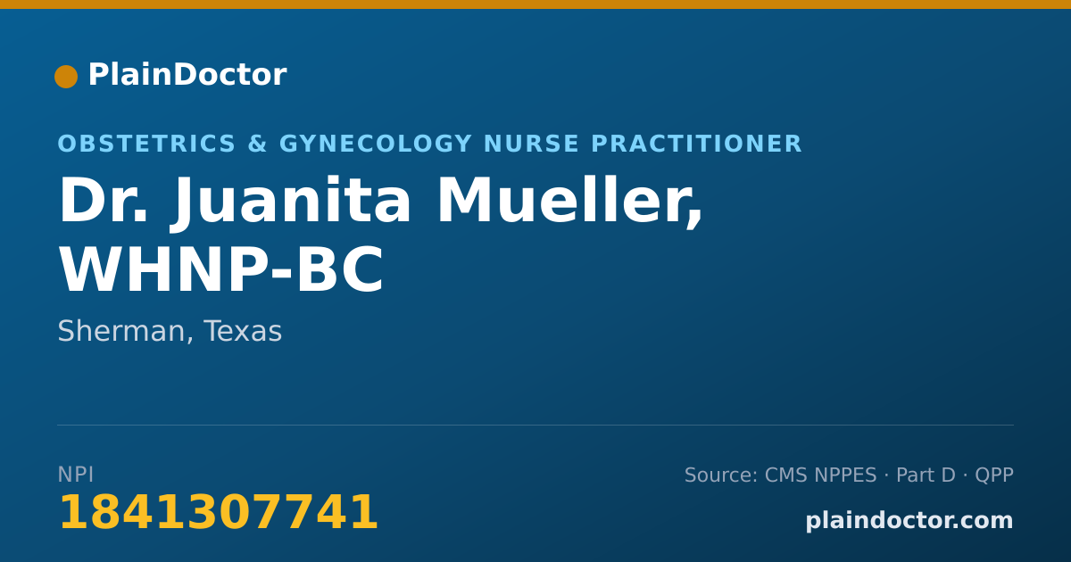 Shareable card for Juanita Mueller, WHNP-BC - Obstetrics & Gynecology Nurse Practitioner, Sherman, TX